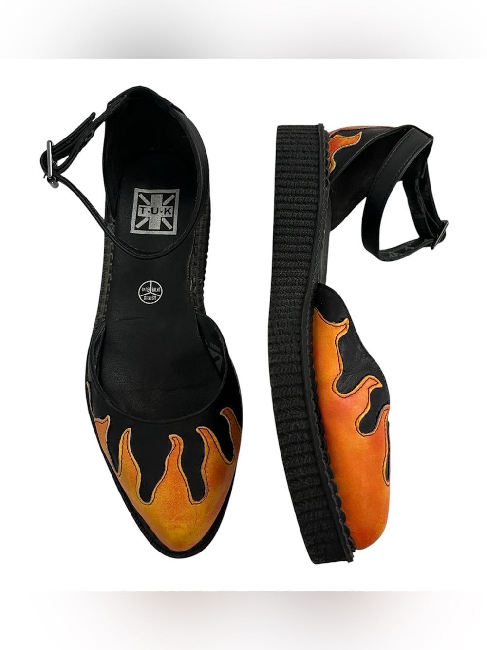 T.U.K Platform Sandals with Orange Flame Detail